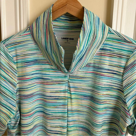 Lands End Womens XL 18 Spacedye Stripe Active Dress Swim Cover up Travel Pockets - Picture 3 of 6